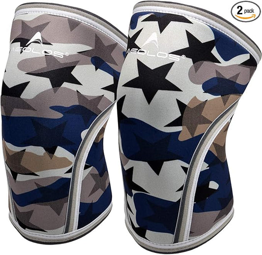 AEOLOS Knee Sleeves (1 Pair)，7mm Compression Knee Braces for Heavy-Lifting,Squats,Gym and Other Sports(Medium,Star Camo)