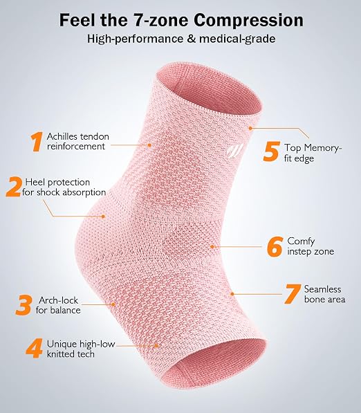 Flat Knitting Ankle Brace for Women&Men, 7-Zone Dynamic Compression Sleeve w/Flex Strap,Foot Support for Sports, Sprained Ankle, Achilles Tendonitis, Plantar Fasciitis Relief(Pack of1) L,Pink