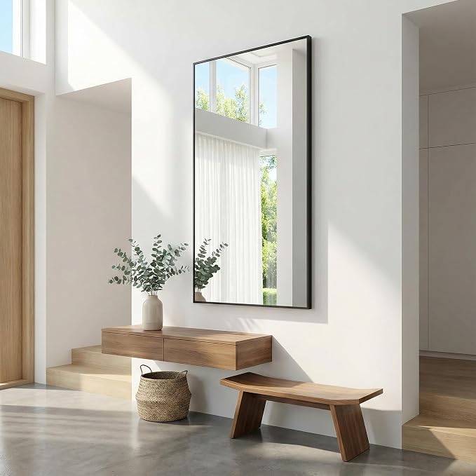 30" x 60" Matte Black Wall Mirror for Bathroom, 60" x 30" Extra Large Metal Framed Decor, Horizontal/Vertical Accent Mirror for Gym & Double Vanity