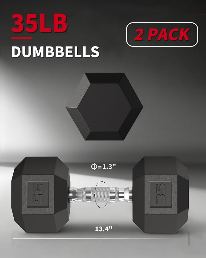 Garvee 5-50 LB Hex Dumbbell Set of 2, Hand Weights Dumbbells Pair | With Cast Iron Core, Rubber Encased Coating and Textured Carbon Steel Handle for Home Gym Strength Training