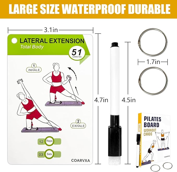 Pilates Board for Women-71 Exercise Cards with Pilates Board，Includes 4-Week Challenge,2 Rings& Dry-Erase for Easy Organization-Home, Gym or Studio (Pilates Board)