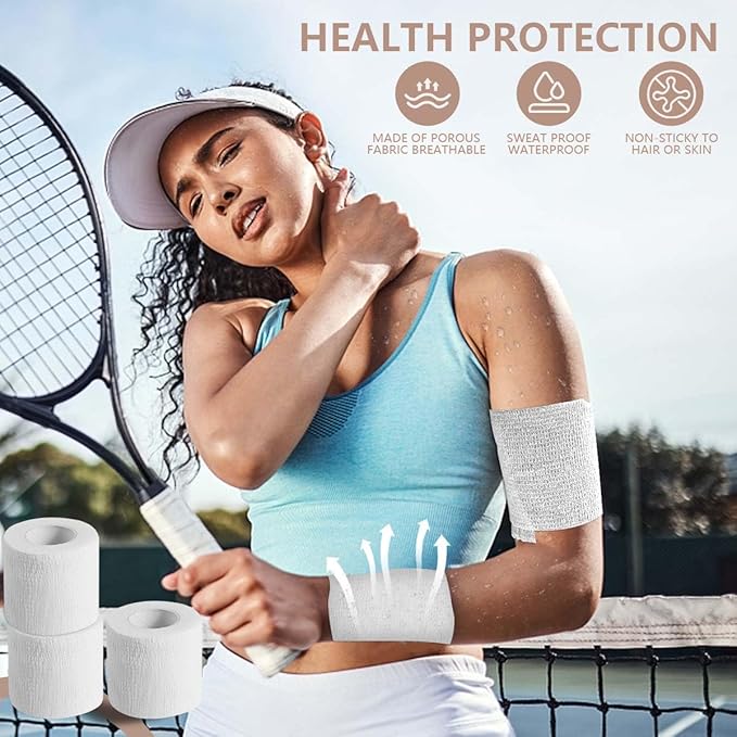 KISEER 30 Pack 2 Inch x 5 Yards White Self Adhesive Bandage Breathable Cohesive Bandage Wrap Rolls Elastic Self-Adherent Tape for Stretch Athletic, Sports, Wrist, Ankle