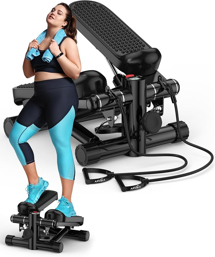 Mini Stepper for Exercise at Home, 330LBS Portable Stair Climber Machine | Includes resistance bands, adjustable height stair stepper with LED monitor for full body workout