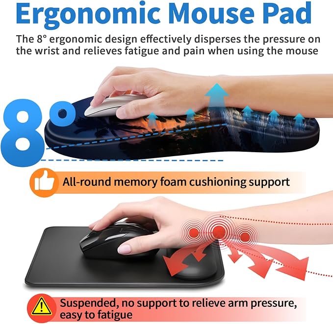 YIWEI Ergonomic Mouse Pad with Wrist Rest for Carpal Tunnel Pain Relief | Memory Foam Wrist Support,Non-Slip Rubber Base, Keyboard Computer Mousepad,Lycra Cloth Surface,Gaming Home Office
