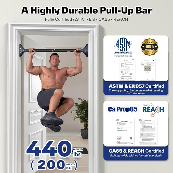 Sportneer Pull Up Bar for Doorway, No-Drill, 29.5-37 in, 440 lb | No-Drill, Adjustable 29.5-37 in, 440 lb, Doorway Fit, Secure Lock, Home Gym, Strength Training