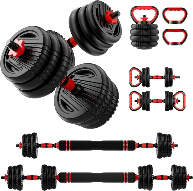 Adjustable Dumbbell Set,20/30/45/70/90lbs Free Weight with Connector | 5 in1 Dumbbells Set Used as Barbell, Kettlebells, Push up Stand,Weight Plate, Fitness Exercises for Home Gym