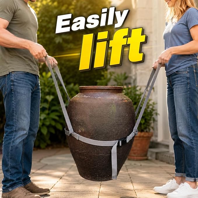 Potted Plant Mover and Lifting Straps for Garden, Landscaping Lifting Straps, Move Heavy Garden Objects:Garden Flower Pots, Planters, Trees, Rocks, Gray, Middle and Small