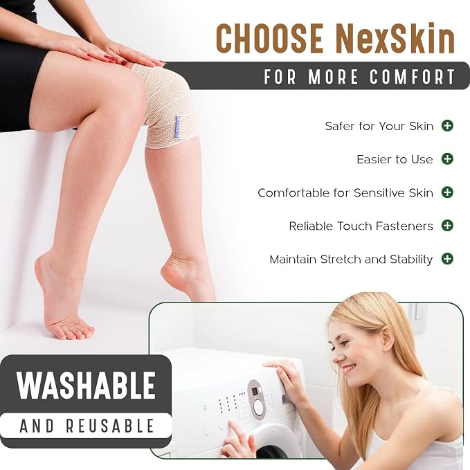 Premium Elastic Bandage Wrap (6” Wide, 6 Pack) - Nexskin Latex Free Athletic/Medical Compression Bandages Hook & Loop Fasteners at Both Ends - Lifetime Washable & Reusable Bandages