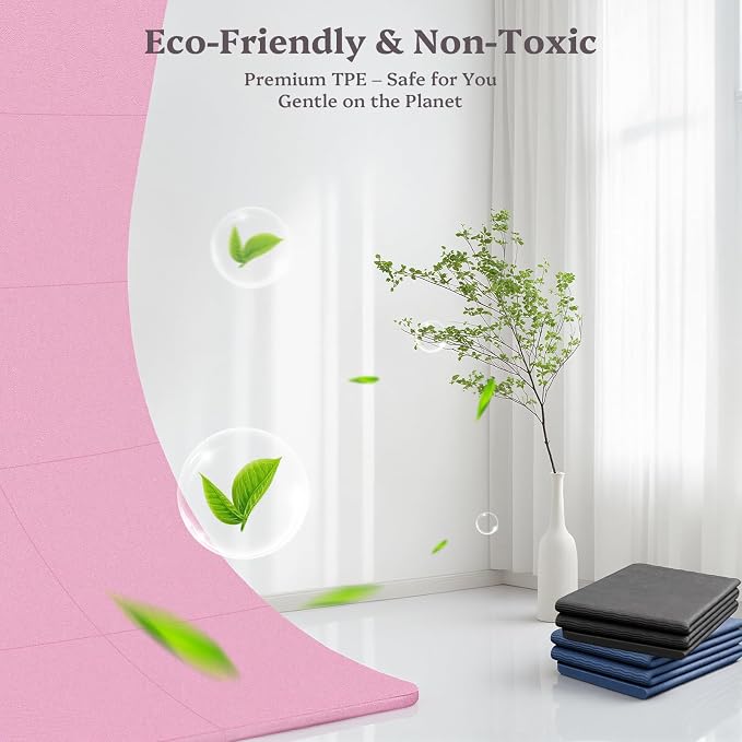 Foldable Yoga Mat Non Slip, Pilates Fitness Mats, 72" x 24" Extra Width ＆ Thick, Anti-Tear Exercise Mat with Carrying Strap and Bag, Workout Mats for Stretching,Yoga Studio,Gym or Home Workouts