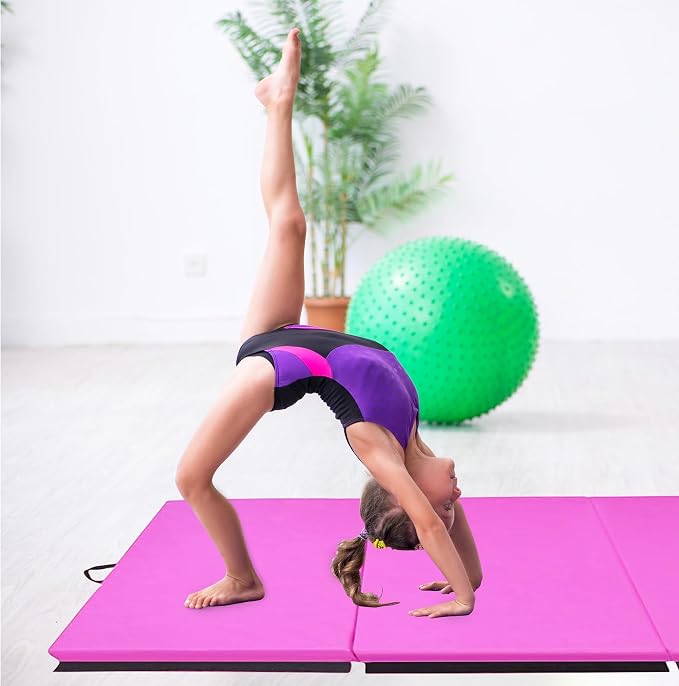 BalanceFrom 10x4 Feet 4-Panel Folding Gymnastics Mat – 2-Inch Thick Pad with Vinyl Surface and Carrying Handles for Tumbling, Yoga, Pilates, Home Workouts, and Martial Arts