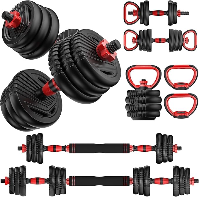 Adjustable Dumbbell set,20/30/45/70/90lbs Free Weight Set | 5 in1 Dumbbell Set with Connector,Used as Barbell,Kettlebells,Push up Stand,Fitness Exercises for Home Gym Suitable Men/Women
