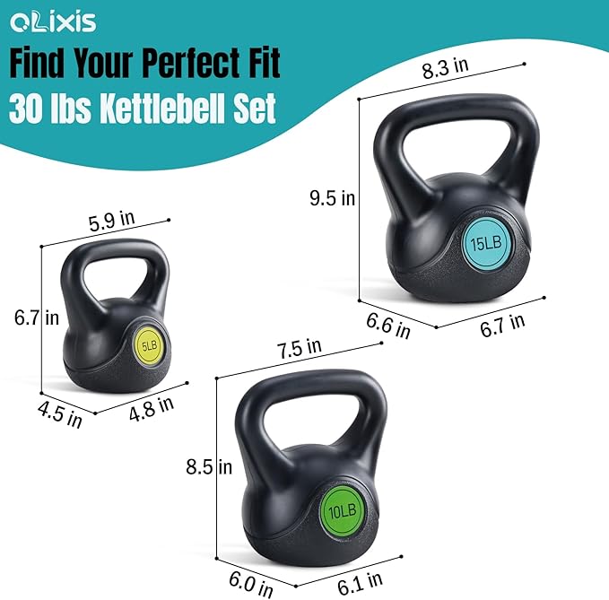 OLIXIS Hard Kettlebell Sets Strength Training KettleBells Weight Set | Coated Concrete Kettlebells, Wide Handle & Bottom, Weight Workout Exercise Equipment for Home Gym Outdoor
