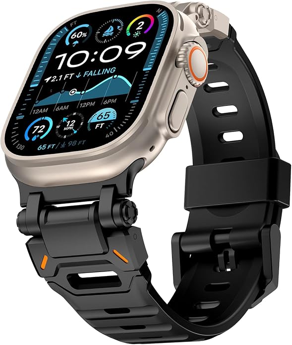 WINGLE FKM Rubber Bands for Apple Watch Band Ultra 3/2/1 Band Ultra 49mm Series 11 10 46mm 45mm 44mm 42mm SE 3/2/1 9 8 7 6 5 4 3 Men, Military Rugged Metal Connector Silicone Apple iWatch Sport Bands