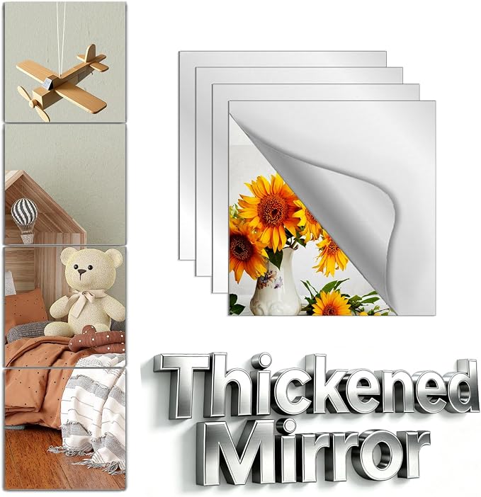 Shatterproof Peel and Stick on Mirror Tiles for Wall Decorative,8 Pcs 16x12 In Unbreakable Small Mirrors For Wall Classroom Decor, Toddlers Mirror for Kids Bedroom, Plastic Door Adhesive Mirrors