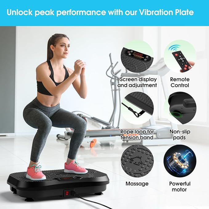 SoftGym Vibration Plate Exercise Machine for Lymphatic Drainage & Fitness | Quiet Heavy Duty 450lbs Capacity Platform, 120 Speeds Shake Machine with Resistance Bands for Home Muscle Activation