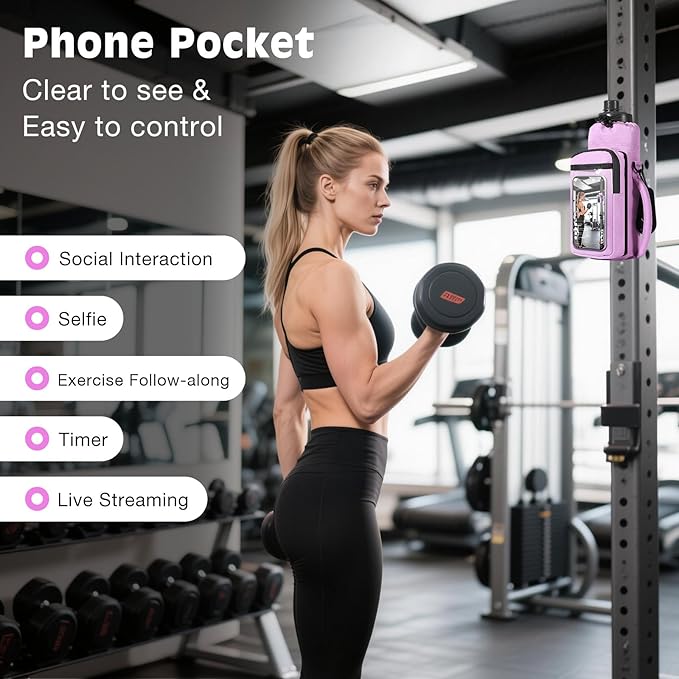 MoKo Magnetic Gym Bag, Magnetic Water Bottle Holder with Clear Phone Pouch, Built-in 4 Magnets Fitness Bag for Men and Women Compatible with Most Water Bottles, Gym Accessories Gifts, Purple | Built-in 5 Magnets Fitness Bag for Men and Women Compatible...