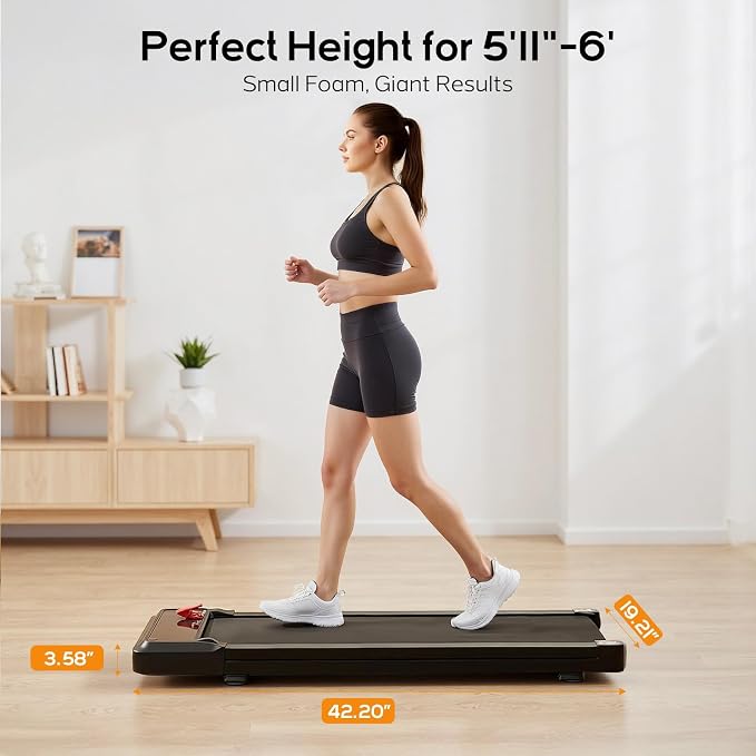 Walking Pad Under Desk Treadmill, Portable Compact Electric Walking Treadmill, Quiet Fitness Machine with Remote Control & LED Display for Home Office