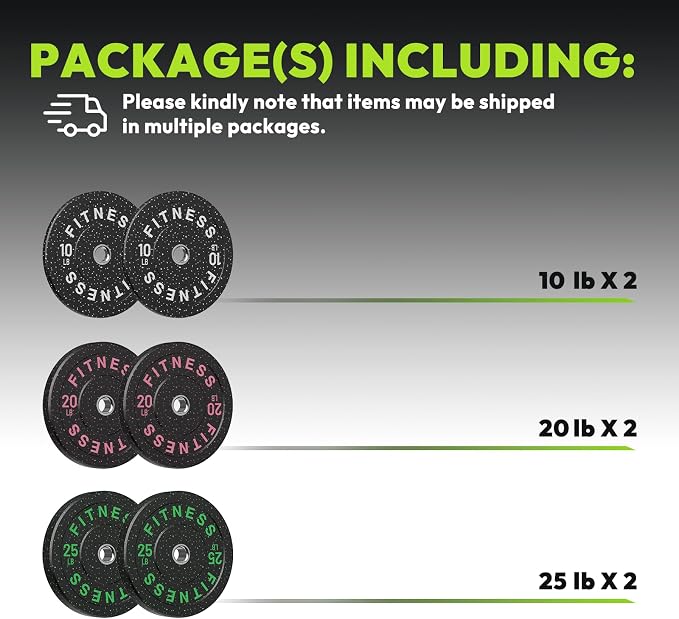HANDBODE 2-Inch High-Bounce Bumper Plates, Olympic Weight Set, 10-650 lb | Barbell Weight Plates Set for Home Gym, Colored Weights Rubber Strength Training Plate for Weight Lifting