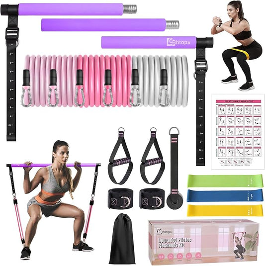 Bbtops Pilates Bar Kit with Resistance Bands,Pilates Bar with Stackable Bands Workout Equipment for Legs,Hip,Waist and Arm,Exercise Fitness Equipment for Women & Men Home Gym Yoga Pilates