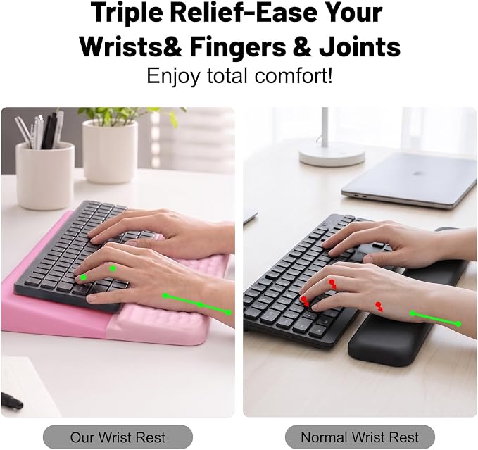 Keyboard Stand with Wrist Rest，Ergonomic Keyboard Riser Holder Lifter Tray | Pink+Deep Pink，Computer Wrist Support Pad，Ergonomic Keyboard stand for desk，Soft Memory Foam Desk Cushion，Non-Slip