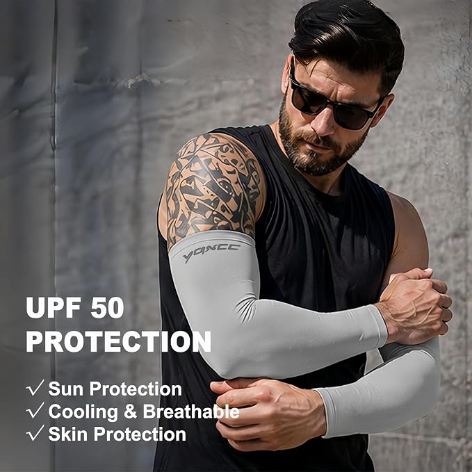 YQXCC Arm Sleeves Cooling UV Sun Protection Sport Compression for Men Women | UPF50, Tattoo Coverage, Lightweight, Breathable, Seamless Cover Arms, Daily Wear, Outdoor Work, Basketball Baseball Golf
