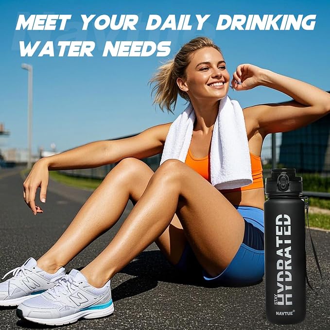 Water Bottle 32 oz Motivational Time Marker Tritan Bottle | BPA-free Tritan water bottle with time marker leakproof Lightweight portable Easy Clean Brush for Gym, Travel, School, Office