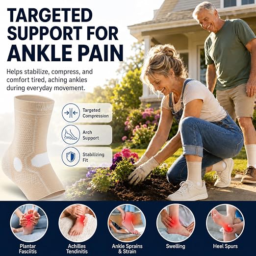 CAMBIVO 1 Pair Ankle Compression Sleeve for Men & Women – Soft, Breathable Support for Plantar Fasciitis, Achilles Tendonitis, Swelling & Sports Recovery – Easy to Wear, All-Day Comfort Fit