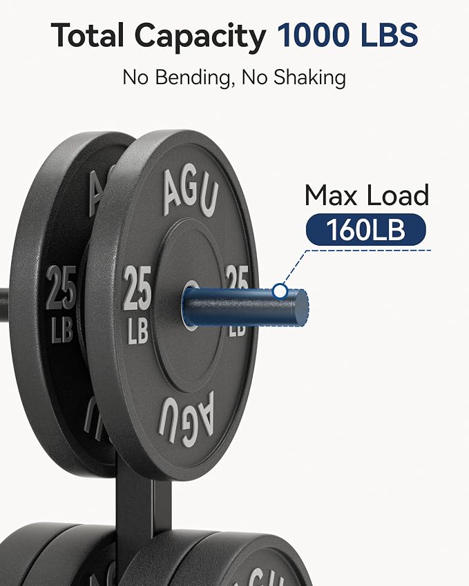 Movable Olympic Weight Plate Tree with 6 Metal Pegs | Fits 1" & 2" Weight Plates, Heavy Duty Storage Rack with Barbell Holders for Home & Garage Gym