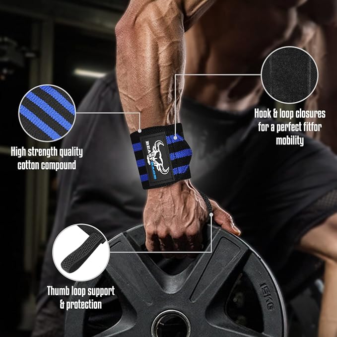 Wrist Wraps for Weightlifting - Adjustable Lifting Straps With Thumb Loop for Enhanced Gym Support, Powerlifting, Bodybuilding and Workout