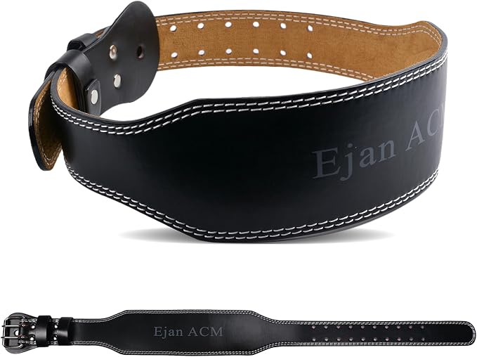 Leather Weight Lifting Belt 11 Adjustable Holes 4 and 6 inch for Lumbar Back Support Gym Weight Belt, Heavy Duty Workout, Training Strength, Powerlifting Weightlifting, Squat & Bodybuilding
