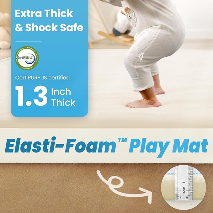1.3" Thick Baby Play Mat for Floor,50x74 Padded Playpen Mat, Non-Slip | Ultra Soft Playmat for Baby,Tummy Time Foam Mats,Cushioned for Infant,Kids and Toddler Crawling,Easy Care