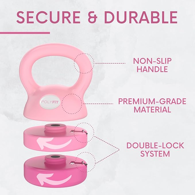 Polyfit Adjustable Kettlebell | 5 lb - 12 lb | Kettlebells Weights Set for Home Gym | Kettle Bell Sets for Women at Home | 3-in-1 adjustable design, 5/8/12 lb settings, non-slip PE coating, compact home gym storage, workout guide included