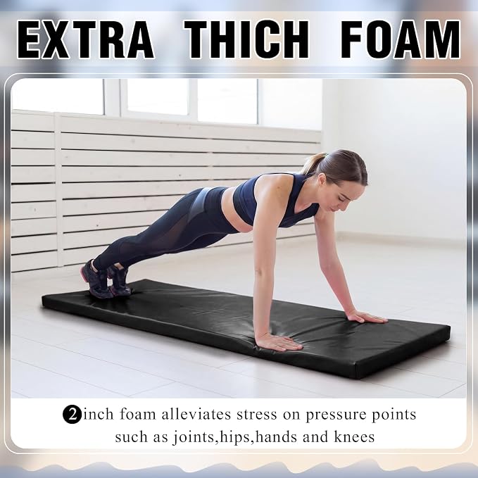 Lyrow 2 Inch 72"x24" Thick Foldable Yoga Mat with Carry Strap, Non-slip Portable Foam Gym Mat for Yoga, Pilates and Stretching
