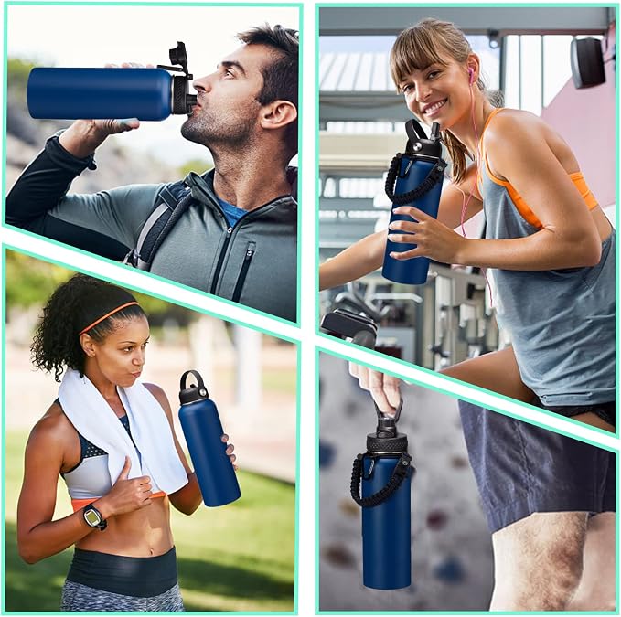 Water-Bottle Insulated 40oz with Straw - Carrying Pouch & Paracord Handle, Leakproof Thermo Metal Bottle Keep Cold 48H Hot 24H, Sport Canteen Stainless Steel Water Bottle for Indoor