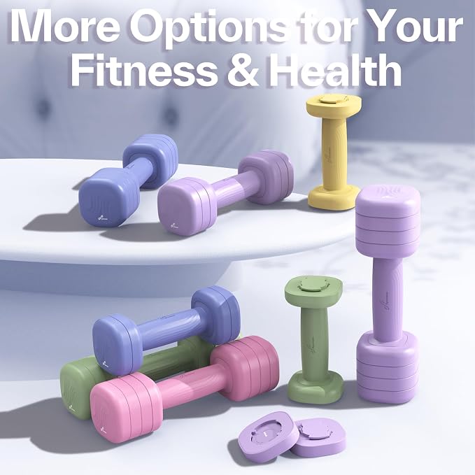 Adjustable Dumbbell Set of 2: Sportneer 4 in 1 Free Weights Dumbbells Set for Women, Hand Weights for Women at Home, Available in 5 lb × 2 and 10 lb × 2 Sets with Soft Rubber Handle for Home Gym Exercise Training
