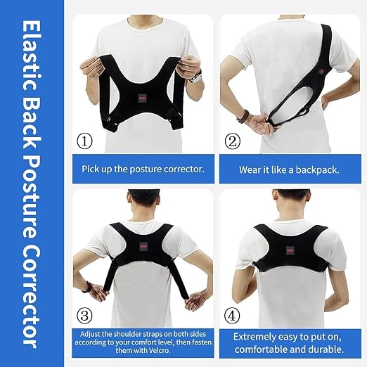Posture Corrector for Women and Men, Adjustable Back Brace for Spine Alignment and Posture Support, Upper Back Pain Relief, Comfortable and Effective Back Brace for Better Posture Medium Pitch Black