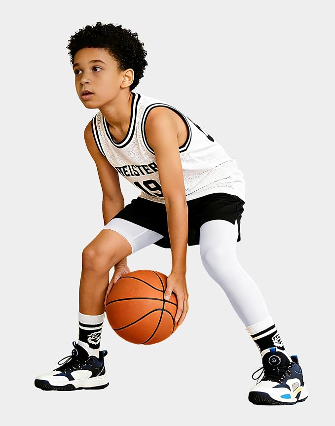 MIVEI One Leg Compression Tights Youth Boys Basketball Leg Sleeve | Kids Compression Pants Girls' Single Leg Tights 3/4 Leggings for Baseball Softball Soccer Running Football, Sports Base Layer