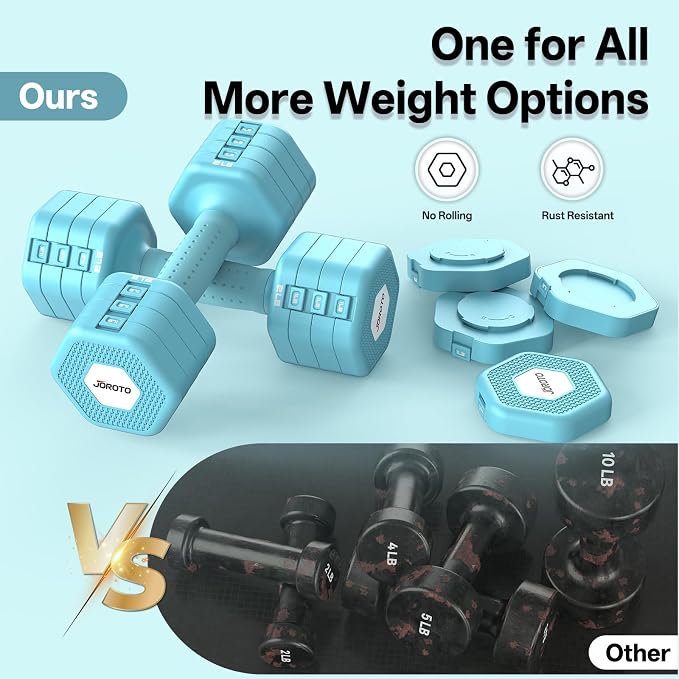JOROTO 5-in-1 Adjustable Dumbbell Set, 8LB/11LB Pair Adjustable Weights for Women at Home, 1s-Adjust Dual Locking Stable Hand Weights with TPE Soft Handle, Home Gym, Rehab, Pilates, Yoga, Strength Training