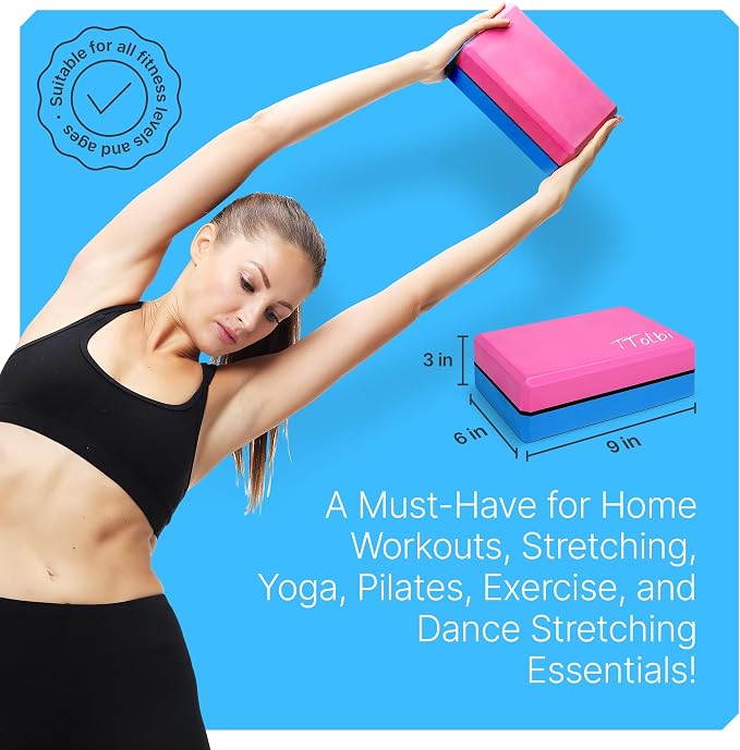 Yoga Blocks 2 Pack with Strap and Guide – Soft Non-Slip EVA Foam Blocks | High-Density Pilates Blocks for Home Workouts, Dance, Ballet, Gymnastics & Stretching Exercise, Dance Accessories and Gifts