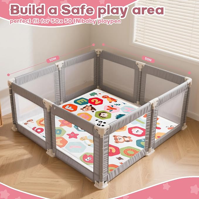 Baby Play Mat for Floor, 71'' x 59'' Thicken Foam Soft Padded Playmat for Tummy Time, Playpen Mat for Toddlers Infant Kids, Water-Repellent Coral Velvet, Non-Slip Bottom Safe for Crawling (Animal)