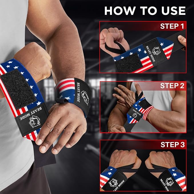 TECEUM Elastic Cotton Weightlifting Wrist Wraps with Thumb Loops, 1 Pair