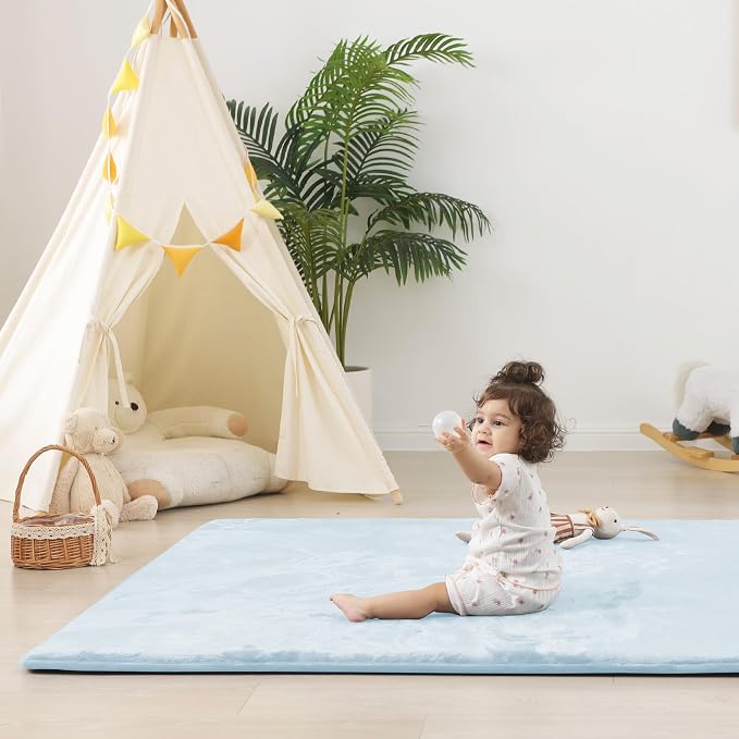 1.5" Thick Baby Play Mat for Floor, 59x79 Soft Foam Mats, Baby Blue | Memory Mat for Baby to Play, Waterproof Easy Care with Non-Slip Tummy Time Play Mat for Nursery Playroom Classroom