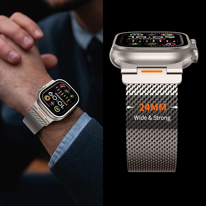 Bands Compatible with Apple Watch Ultra 3/2/1 Band 49/46/45/44mm | Milanese Loop Magnetic Stainless Steel Strap for iWatch Ultra SE 3/2/1 Series 11 10 9 8 7 6 5 4 3 2 1 Men, Titanium
