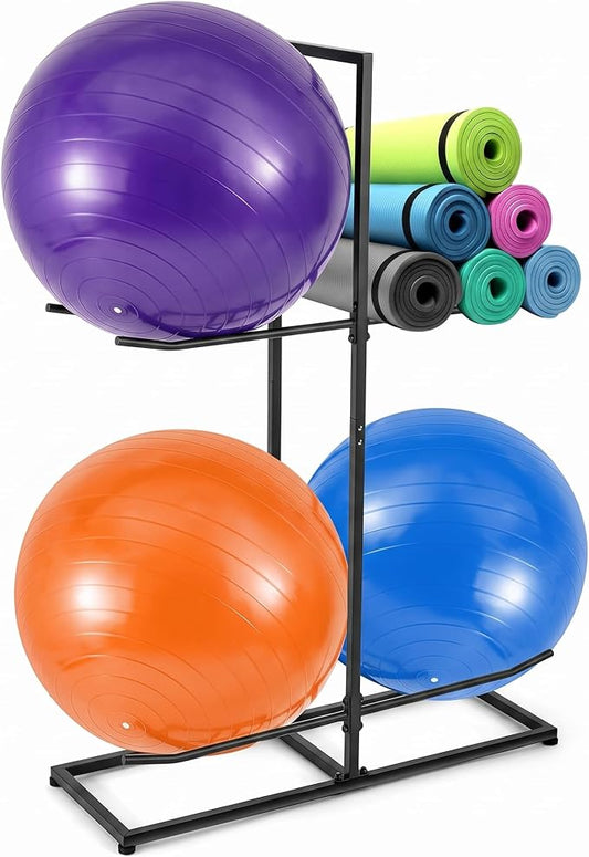 Blulu Exercise Ball Holder, Stability Ball Rack, Exercise Ball Storage Racks Suitable for Yoga Ball Stability Ball Yoga Mats Home and Commercial Gym