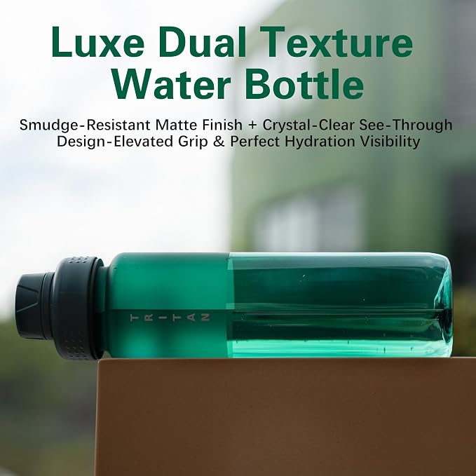 OLDLEY 32oz Water Bottle with Handle, BPA-Free Tritan Reusable Sports Water Bottle with Leak-Proof Dust Lid, Wide Mouth, Cup Holder Friendly, Half Frosted Clear Bottle for Gym,Travel, Work,Teal Green