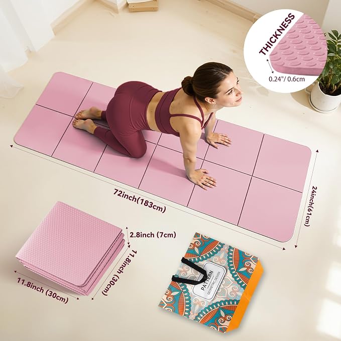 Foldable Yoga Mat Thick Non-Slip Exercise Mat | Packable Travel Fitness Mat, Carrying Bag Included, For Yoga, Pilates, Workout, Home & Gym Use