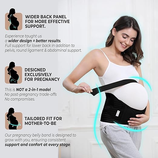 NeoTech Care Pregnancy Belly Band, Maternity Belt, for Pregnancy Belly Support, Back/Pelvic Support (Size S, Black Color)