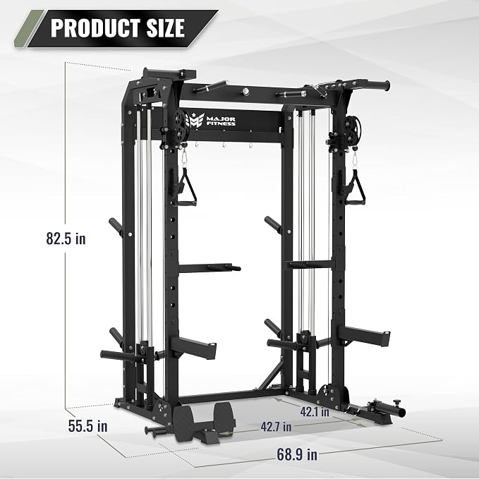 MAJOR FITNESS F22 Power Rack, 1600lbs All-in-One Squat Rack with Dual Pulley System, Heavy-Duty Steel Frame, Attachments & Storage for Home Gym Strength Training
