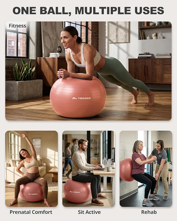 Trideer Yoga Ball for Exercise, Pilates, Core & Balance Training, Stability Ball for Pregnancy & Birthing Prep, Physical Therapy, Daily Stretching, Office Chair for Active Sitting, Quick Pump Included