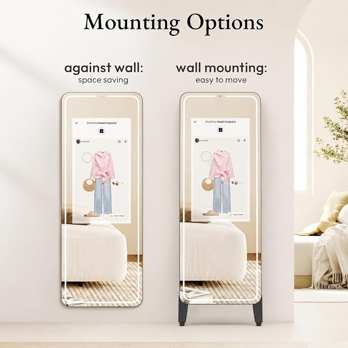Smart Gym Mirror with 32 Inch FHD Touchscreen, Full-Length Fitness Mirror | 63" Smart Fitness Mirror with Android OS, Voice Control, Ideal for Home Gym, Yoga, Dance and Full-body Workouts
